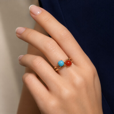 Bague or rose turquoise sertie 4 griffes