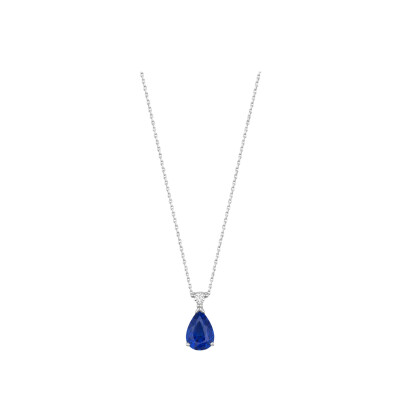 Collier en or blanc, saphir et bélière diamant sur chaîne