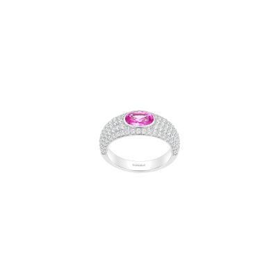 Bague en or blanc, saphir rose et pavage diamants
