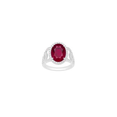 Bague en or blanc, rubellite et diamants