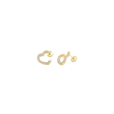 Boucles d'oreilles cœur en or jaune et diamants
