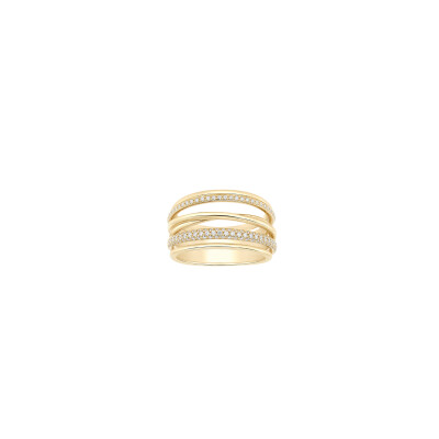 Bague en or jaune multi rangs pavage diamants