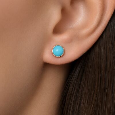 Boucles d'oreilles or rose et pierre bleue turquoise