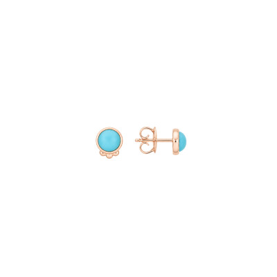 Boucles d'oreilles or rose et pierre bleue turquoise