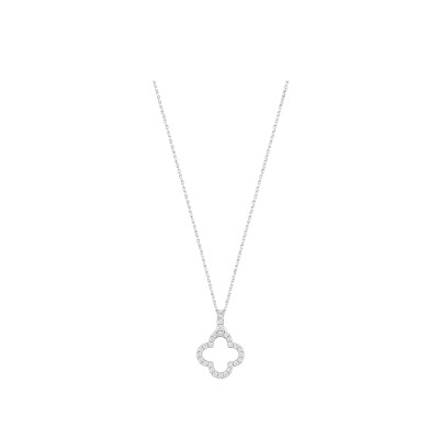 Collier motif trèfles en or blanc, pavage diamants sur chaîne