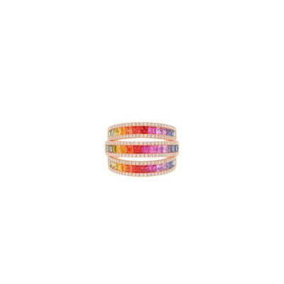 Bague en or rose, saphirs multicolores et diamants