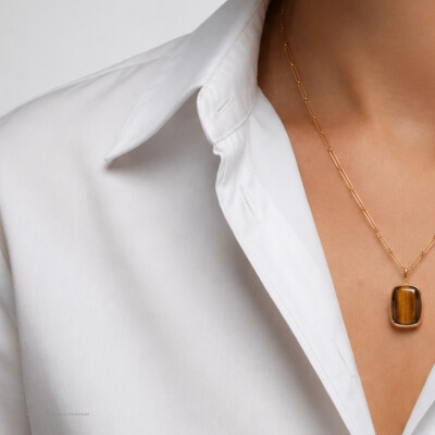 Collier Luna B en or rose et œil de tigre