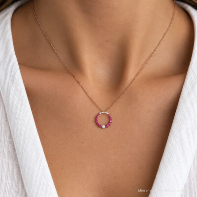 Collier Infini en or rose, saphirs roses et diamants