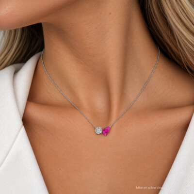 Collier Infini en or blanc, saphir rose et diamant