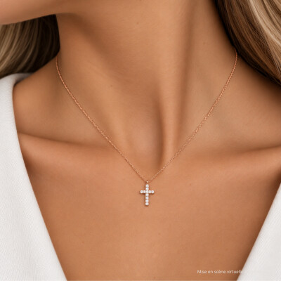 Collier SoHo en or rose et croix diamants