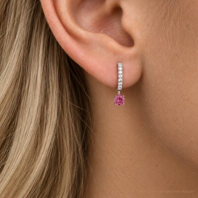 Boucles d'oreilles 1897 en or blanc, saphirs roses et diamants
