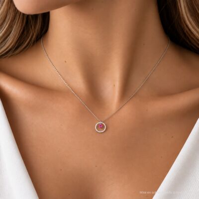 Collier 1897 en or blanc, saphir rose et diamants