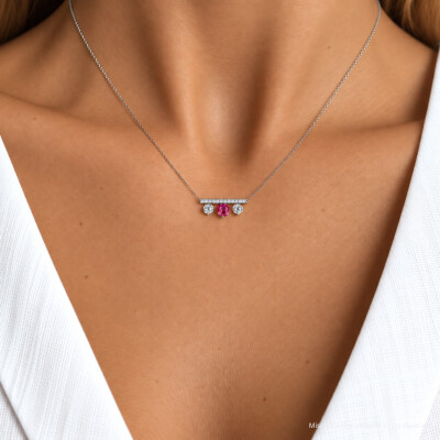 Collier SoHo en or blanc, saphir rose et diamants