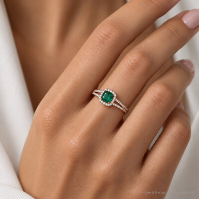 Bague 1897 en or rose, émeraude et diamants