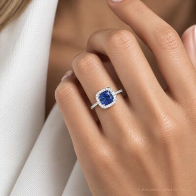 Bague 1897 en or blanc, saphir bleu et diamants