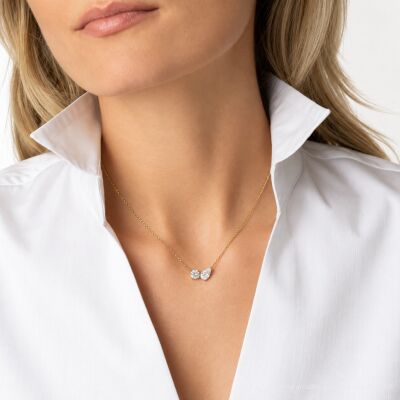 Collier Infini en or jaune, diamant poire<br> certifié et diamant