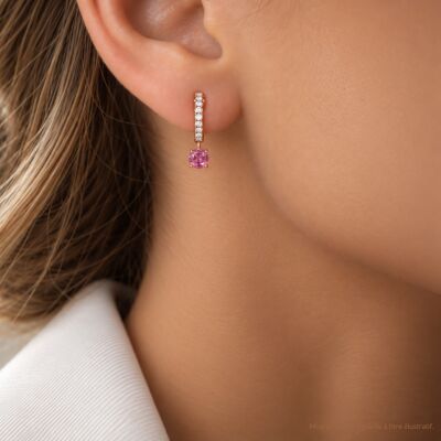 Boucles d'oreilles Infini saphirs roses et diamants en or rose