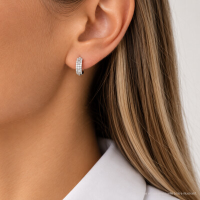 Boucles d'oreilles créoles Art Déco en or blanc et diamants