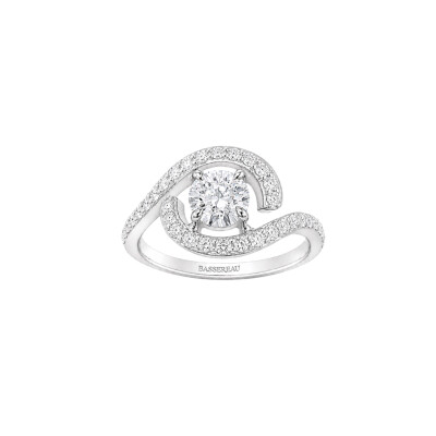Bague 1897 en or blanc, diamant certifié et entourage diamants