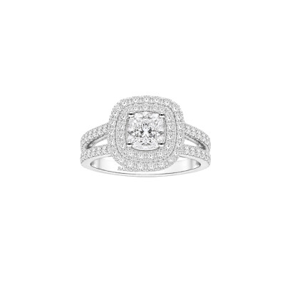 Bague 1897 en or blanc, diamant certifié et entourage diamants