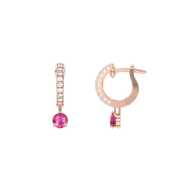 Boucles d'oreilles Infini saphirs roses et diamants en or rose