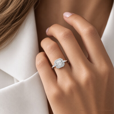 Bague Art Déco en or blanc et diamants certifiée