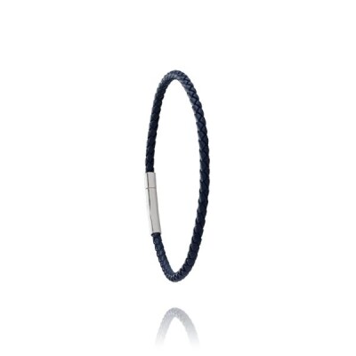 Bracelet cuir tressé fin bleu