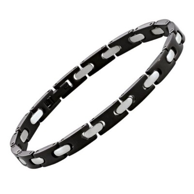 Bracelet homme en acier bicolore noir