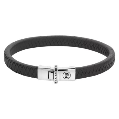 Bracelet en cuir tressé gris et  fermoir en argent, épaisseur 7mm taille L