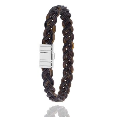 Bracelet en corne de buffle tressé et fermoir en acier, Mini Inyati Tressé