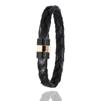 Bracelet en poil de girafe tressé sur fermoir or rose 18k et acier PVD noir
