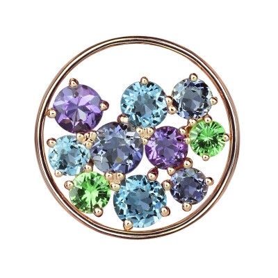 Pendentif Or Rose Isabelle Langlois sac de billes Topaze, Iolite, Tsavorite et Améthyste