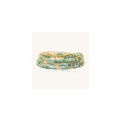 Bracelet 3 Tours Perles Turquoises et Disques