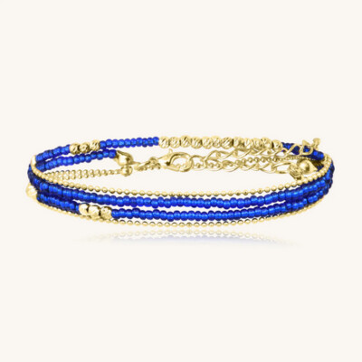 Bracelet 2 Tours Perles bleues et Boules