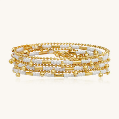 Bracelet 3 Tours Perles Blanches et Pépites