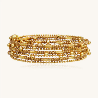 Bracelet 3 Tours Perles Champagne et Pépites