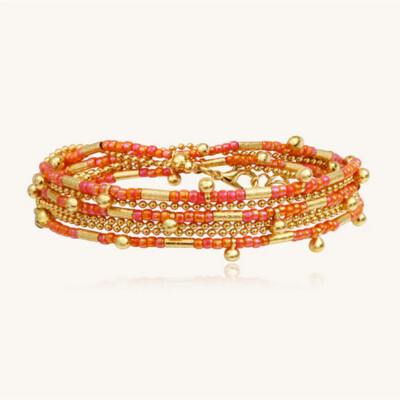 Bracelet 3 Tours Perles Corail et Pépites