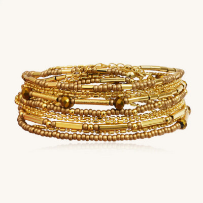 Bracelet 5 Tours Perles Champagne et Tubes