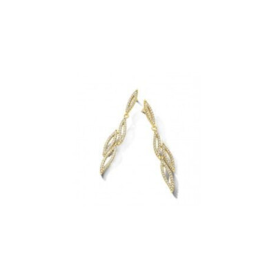 Boucles d'Oreilles Feuilles en Or Jaune et Diamants