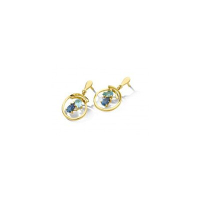 Boucles d'Oreilles Or Jaune Diamant et Topazes