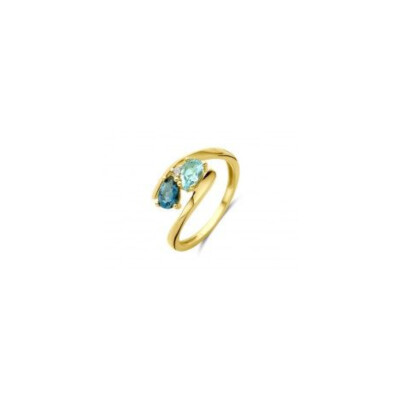 Bague Or Jaune Deux Topazes et Un Diamant