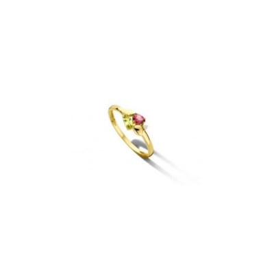 Bague Or Jaune Sertie Péridot Rhodolite et Diamant