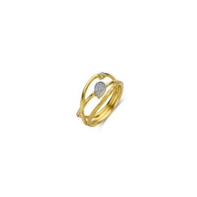 Bague Or Jaune Trois Fils Pavage Diamants