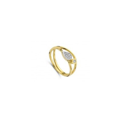 Bague Or Jaune Deux Fils Pavage Diamants