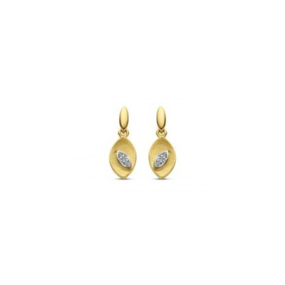 Boucles d'Oreilles Or Jaune Feuilles et Diamants