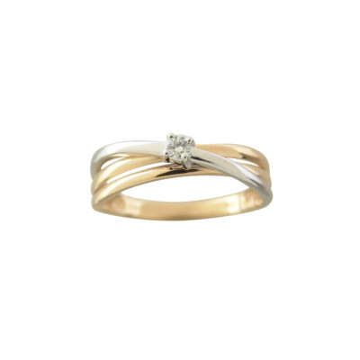 Bague 3 Rangs Croisés Bicolore Diamant