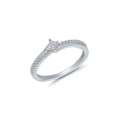 Solitaire Or Blanc Diamant Princesse Accompagné