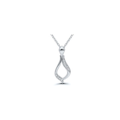 Pendentif Or Blanc Boucle en Pointe et Diamants