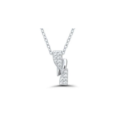 Collier Or Blanc et Pendentif Décalé Pavé Diamants