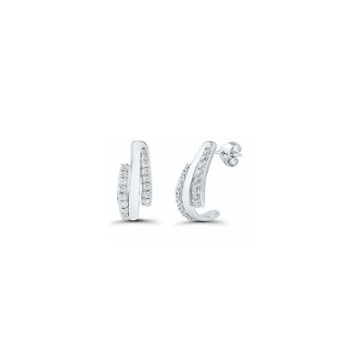 Boucles d'Oreilles Or Blanc Trois Lignes et Diamants
